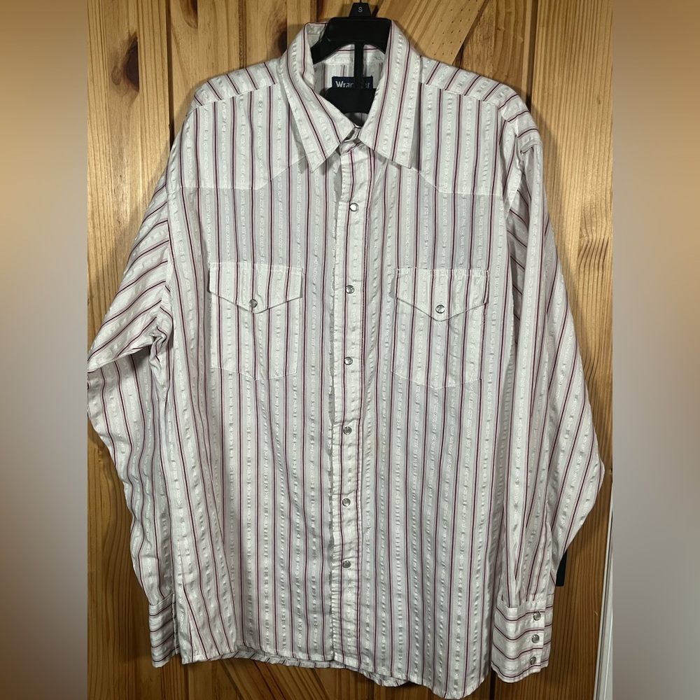 Vintage Wrangler Western Snap Button Shirt 90s Textured White Striped Men's L